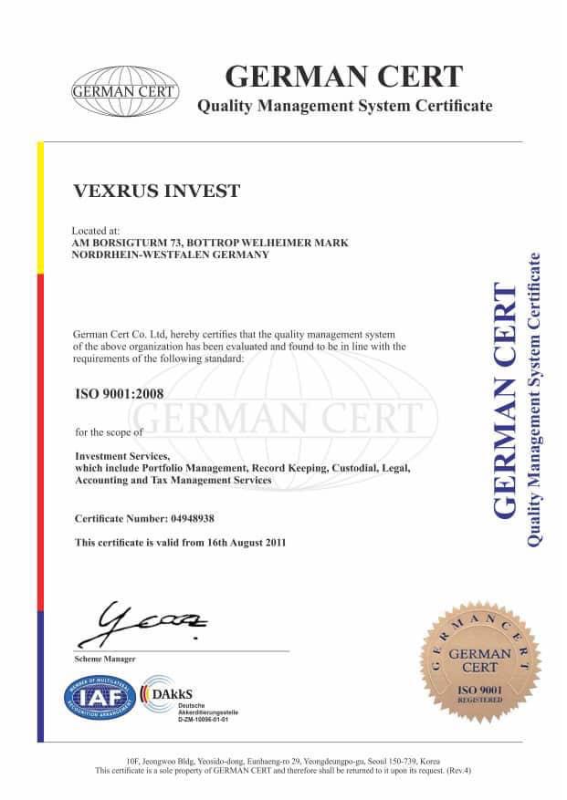 Vexrus Invest ISO Certificate